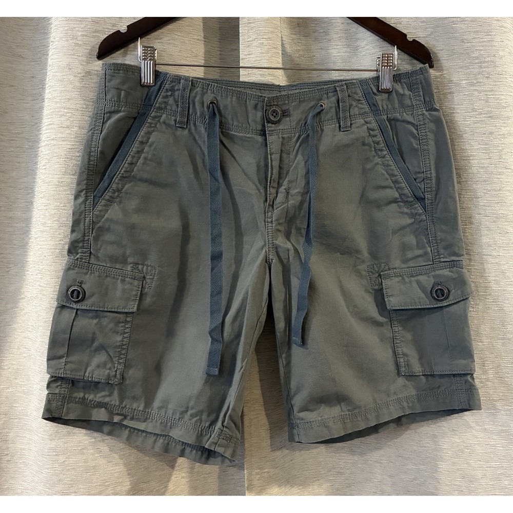 Eddie Bauer Cargo Shorts Women's Size 12P Gray Blue Drawstring 100% Cotton